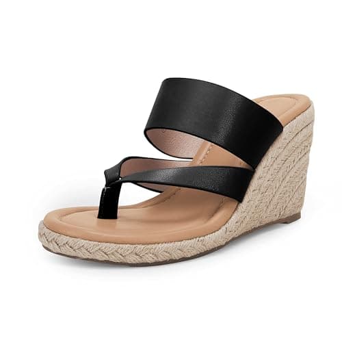 Coutgo Women's Espadrille Wedge Sandals Leather Strap Slides Summer Casual