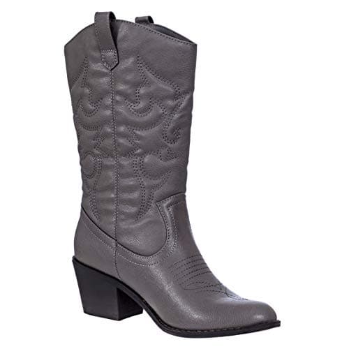 Charlies Albert Women's Mid-Calf Embroidered Cowboy Boots Low Stacked Heel Western