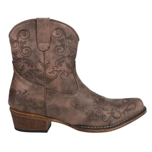 Roper Women's Brown Embossed Snip Toe Casual Ankle Boots - 1-2" Heel