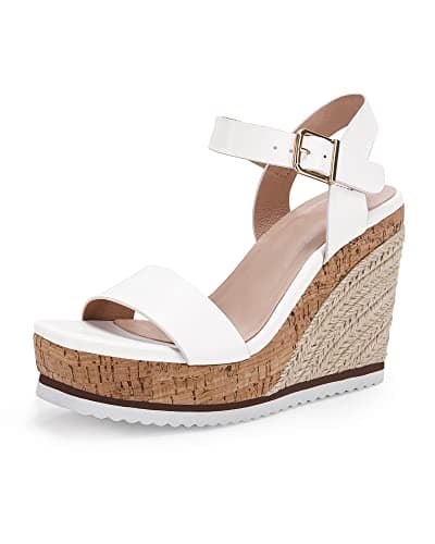 Coutgo Women's Espadrille Wedge Platform Sandals Open Toe Ankle Buckle Strap Casual Summer Shoes