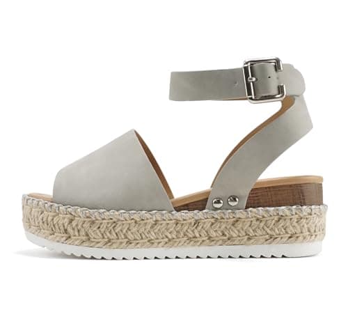 Soda Open Toe Buckle Ankle Strap Flatform Wedge Casual Espadrille Sandal