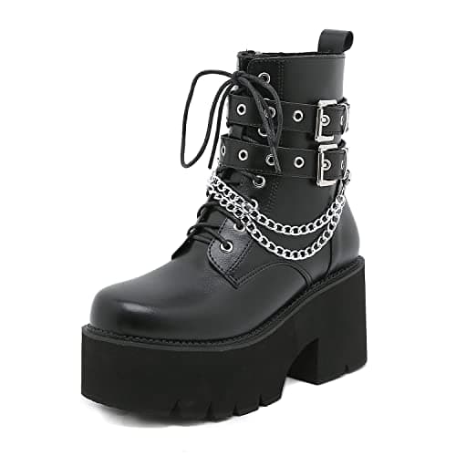 GooMaShoes Women's Black Lace up Goth Platform Boots for Cosplay and Fashion
| GooMaShoes Women's Chunky Block Ankle Gothic Combat Boots for Gothic and Punk Stylists
| GooMaShoes Black Lace up Gothic Platform Boots with Chunky Block Heel for Women