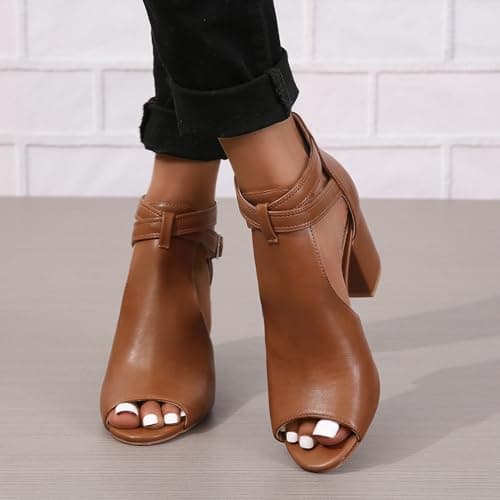 Women's Peep Toe Chunky Heel Side Cutout Sandals US5-11 Summer Booties