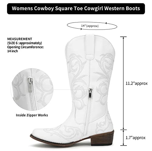 Jeossy 9808 Women's Wide Calf Mid-Calf Cowgirl Boots with Low Heel