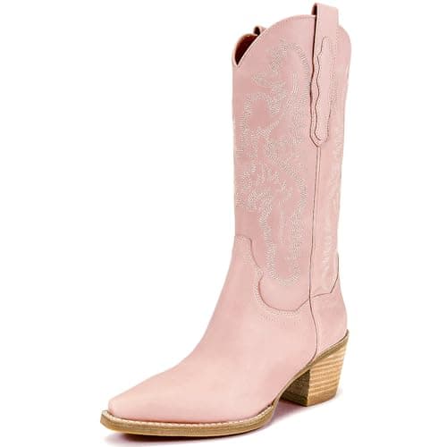 MUCCI Women's Embroidered Cowgirl Boots with Chunky Heel