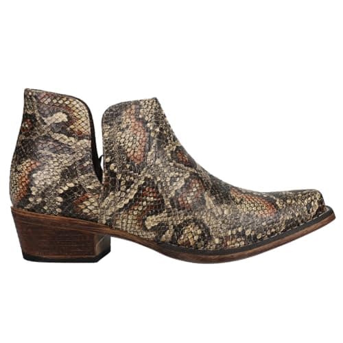 Roper Womens Ava Brown Embroidered Snip Toe Casual Boot - Low Heel 1-2"