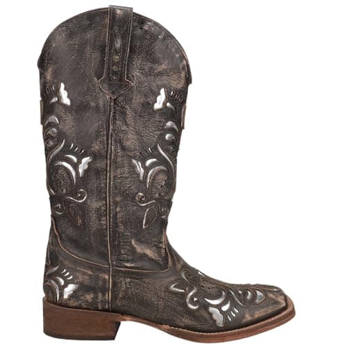 Roper Women's Belle Metallic Square Toe Casual Boots - Black Mid Calf Heel 1-2"