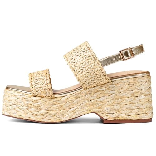 EQAUDES Women's Summer Open Toe Wedge Espadrille Sandals