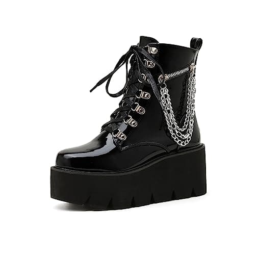 Women's Black Lace-up Goth Platform Boots