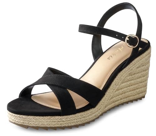 Ankis Espadrille Women's Wedge Sandals, Comfortable Open Toe Heel for Summer Dressy High Heel Ankle Strap -3.4 Inch