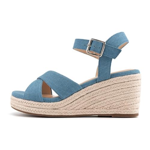 DREAMCIA Women's Wedge Espadrille Platform Sandals Open Toe Buckle Dress ShoesSummer