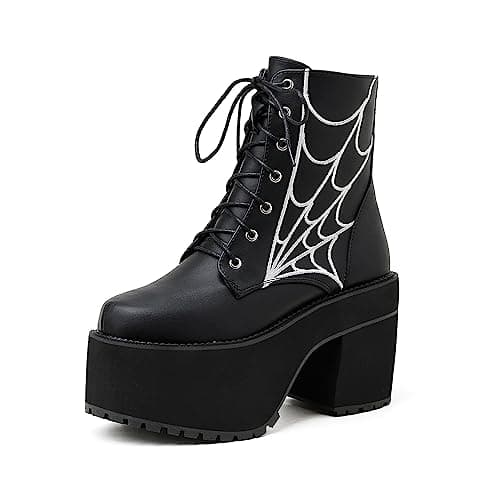 Women's Black Lace up Goth Platform Boots for Cosplay Fashion Punk Style.