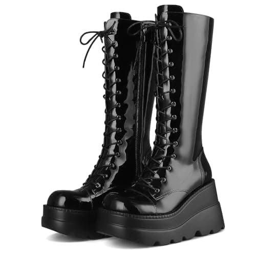 Womens High Platform Chunky Heel Combat Boots - For Women