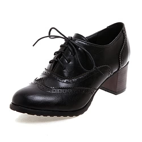 Mikarka Women's Vintage Chunky Heel Brogued Oxford Shoes
