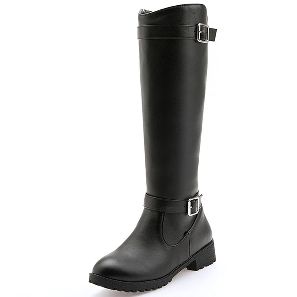 Mikarka Women's Metal Buckle Fur Lined Knee High Winter Riding Boots