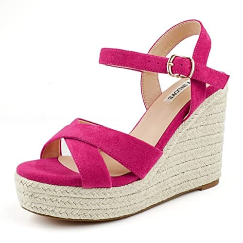 JOY IN LOVE Women's Wedge Espadrille Heel Sandals with Ankle Strap