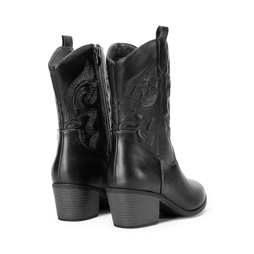 Dream Pairs Women's Mid Calf Embroidered Cowgirl Boots
