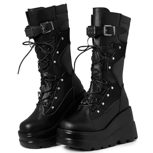 Women's Gothic Platform Combat Boots for Concerts and Festivals