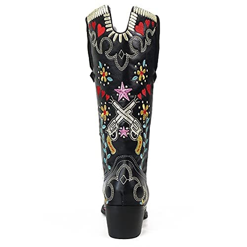 Erocalli Women's Western Mid Heel Embroidered Claf Boot