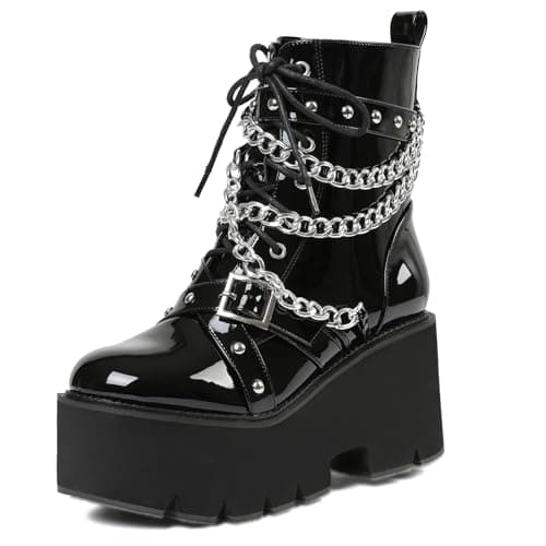 Mikarka Women's Black Chunky Heel Combat Booties