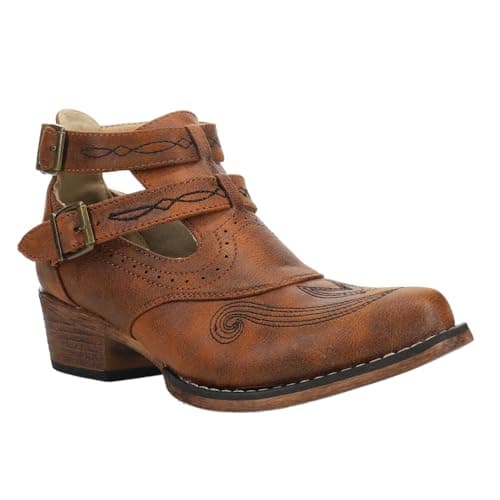Roper Women's Willa Embroidery Casual Brown Boot - Low Heel-Ankle