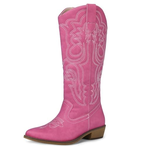 Mysoft Women's Cowboy Boots - Embroidered Knee High Pointed Toe Heel