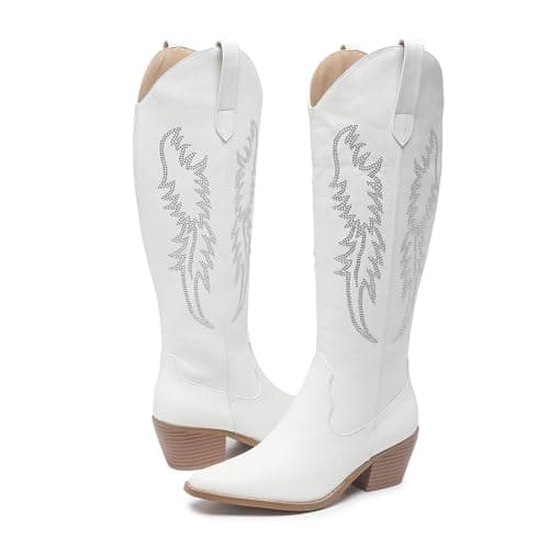Amoji Women's Western Cowboy Knee High Boot with Zip Pull-On