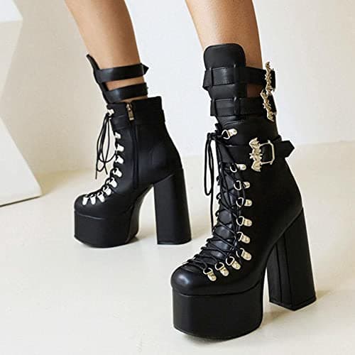 Goth Chunky High Heel Platform Lace Up Ankle Boots for Women by mikarka