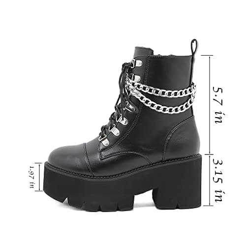 Rui Yue Women's Chunky Ankle Zipper Combat Boots