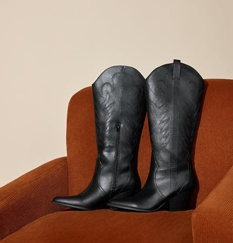 Comfortable Women's Embroidered Western Cowboy Boots Zipper Chunky Heel