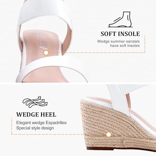 Jeossy Women's Comfortable Black Elastic Ankle Strap Wedge Sandals