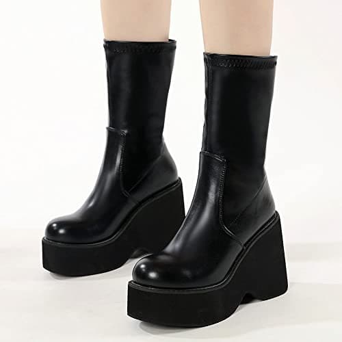 VOMIRA Women's Winter Platform Boots with Gothy Wedge Heel