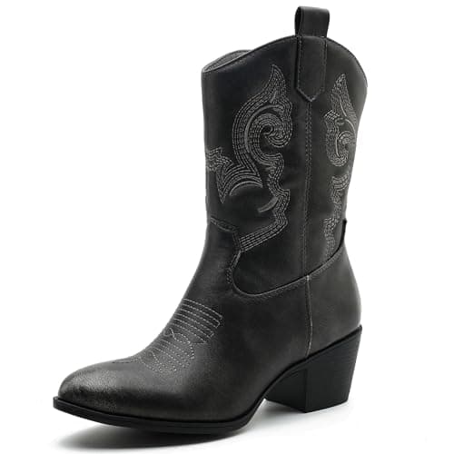 GLOBALWIN Women's Mid Calf Western Cowgirl Bootschunky Low Heel