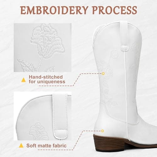 Jeossy Women's Embroidered Cowboy Mid Calf Boots