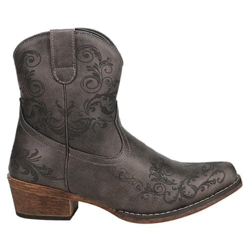 Roper Women's Brown Embossed Snip Toe Casual Ankle Boots - 1-2" Heel