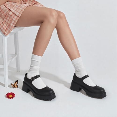 AOSPHIRAYLIAN Women's Pink Ankle Strap Platform Mary Janes