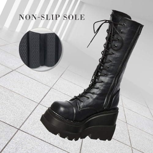 Womens High Platform Chunky Heel Combat Boots - For Women