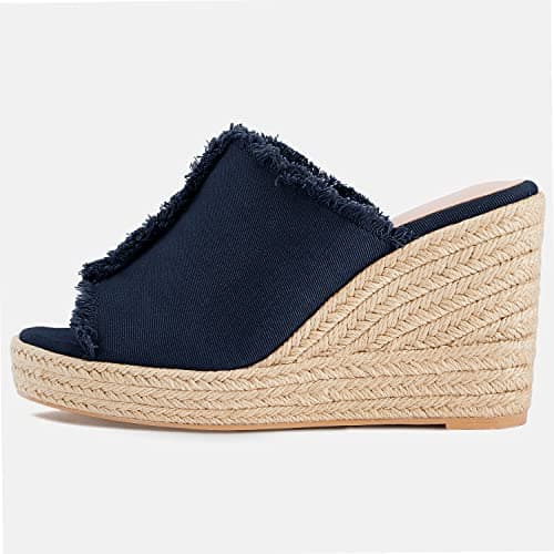 Juliet Holy Women's Denim Peep Toe Wedge Espadrille Sandals