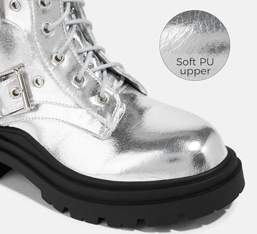 LUCKY STEP Women's Platform Mid Calf Combat Boots-Ankle Booties