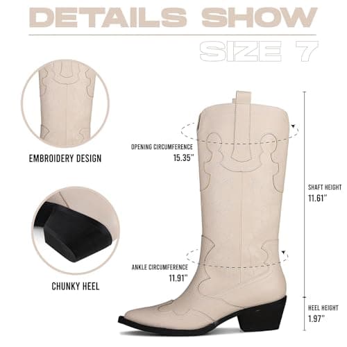 Mikarka Women's Two-Tone Embroidered Cowboy Boots with Chunky Heel