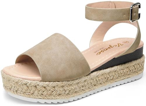 Vepose Women's 400A Platform Wedge Espadrille Sandals with Ankle Strap