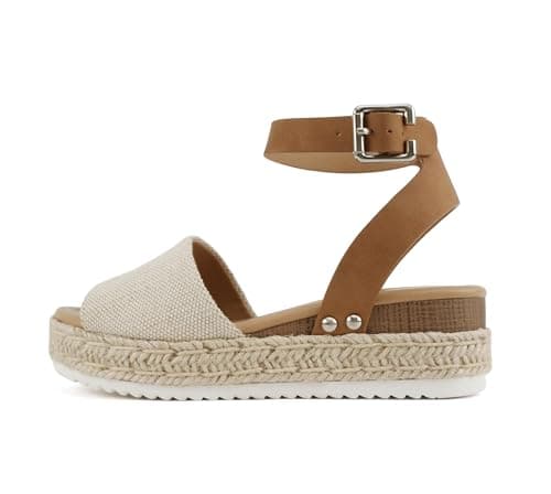 Womens Casual Espadrilles with Trim Flatform Studded Wedge