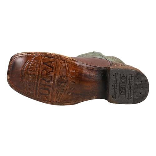 Men's Brown Bull Shoulder Tooled-Inlay Square Toe Casual Boots - Mid Calf