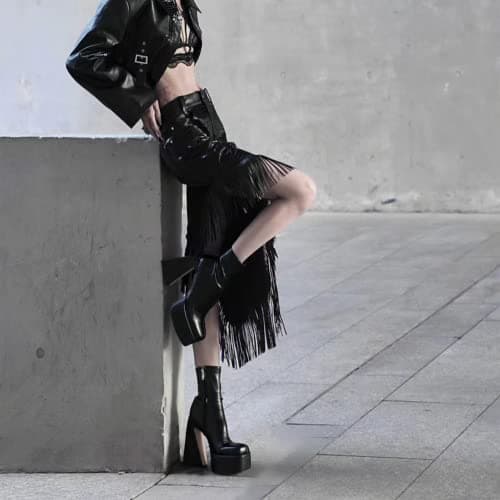 Women's Chunky High Heel Platform Boots with Side Zipper