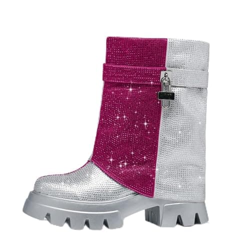 RKQ Women's Zebra Combat Boots - Chunky Heel & Lace-Up Mid-Calf Lug Sole