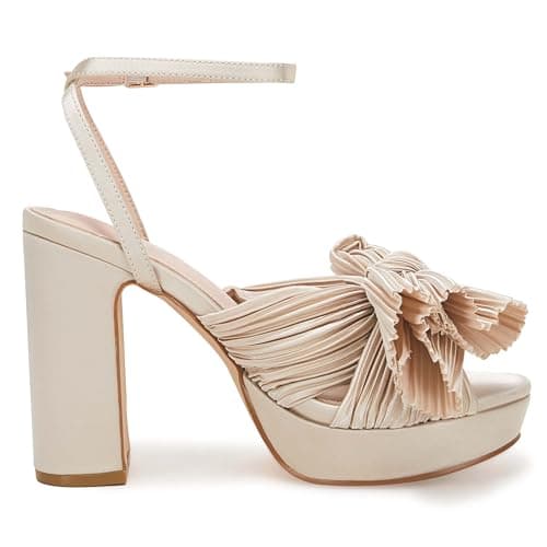 VETASTE Women's Pleated Bow Knot Platform Bridal Heeled Sandals