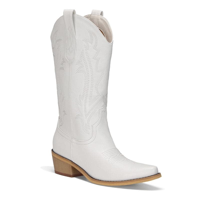 RURUNA Women's Black Mid-Calf Square Toe Cowboy Boots