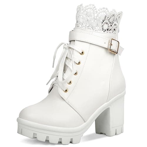 BEAUPAS Chunky Platform Gothic Lace Up Ankle Booties