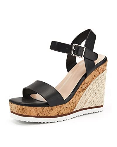 Coutgo Women's Espadrille Wedge Platform Sandals Open Toe Ankle Buckle Strap Casual Summer Shoes