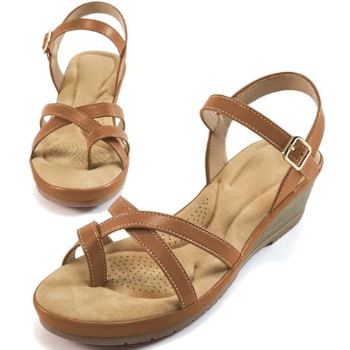 Aomigoct Black Women's Dressy Wedge Sandals - Comfortable Work & Casual Shoe